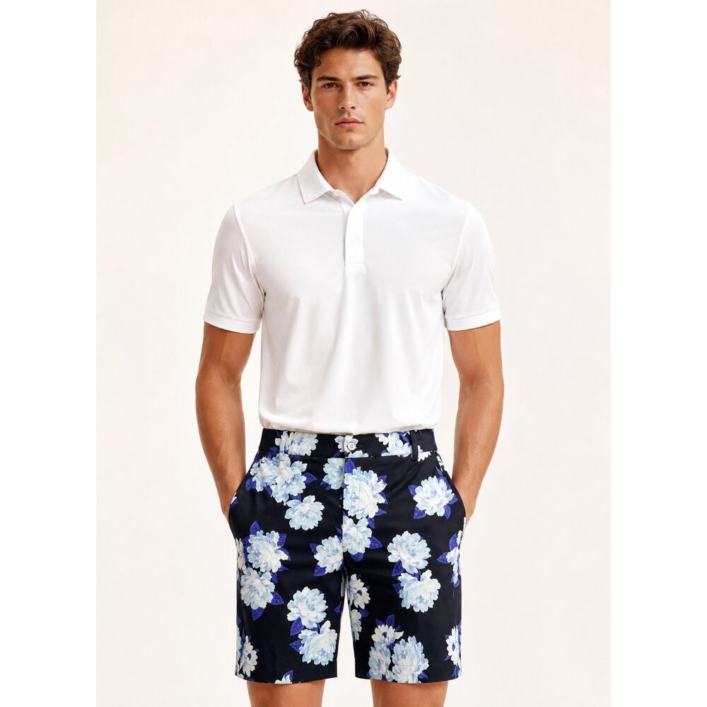 PO-EX G/FORE Men's Floral Hybrid Golf Shorts Black Blue Peony Print Size 36